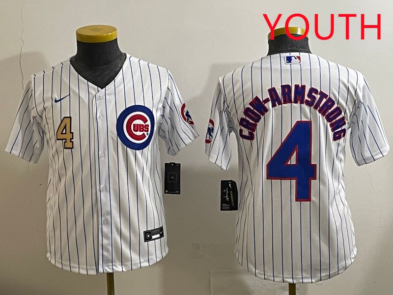 Youth 2025 Chicago Cubs #4 Crow-Armstrong White Stripe Game Nike MLB Jersey style 3->youth mlb jersey->Youth Jersey